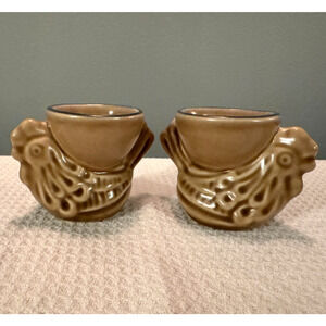 Pfaltzgraff Folk Art Rooster Egg Cups Pair Vintage Ceramic